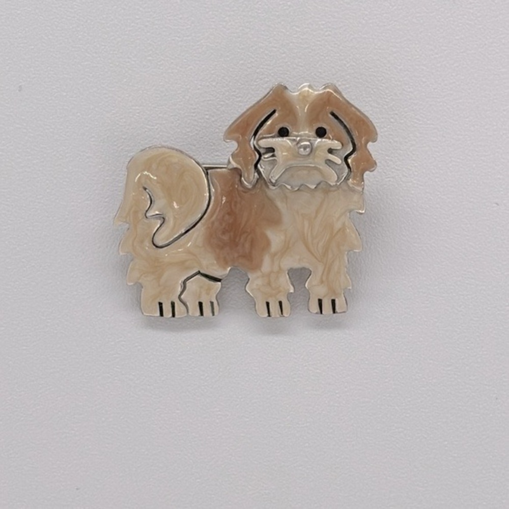 Vintage AJH 925 And Enamel Shih Tzu Brooch/Pin